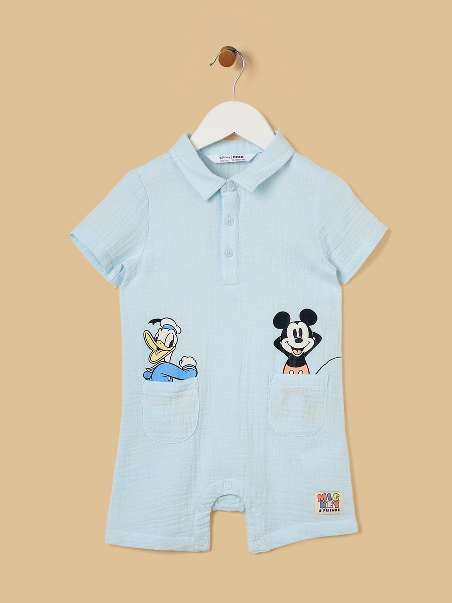 Mickey Mouse and Donald Duck Print Cotton Romper with Hat