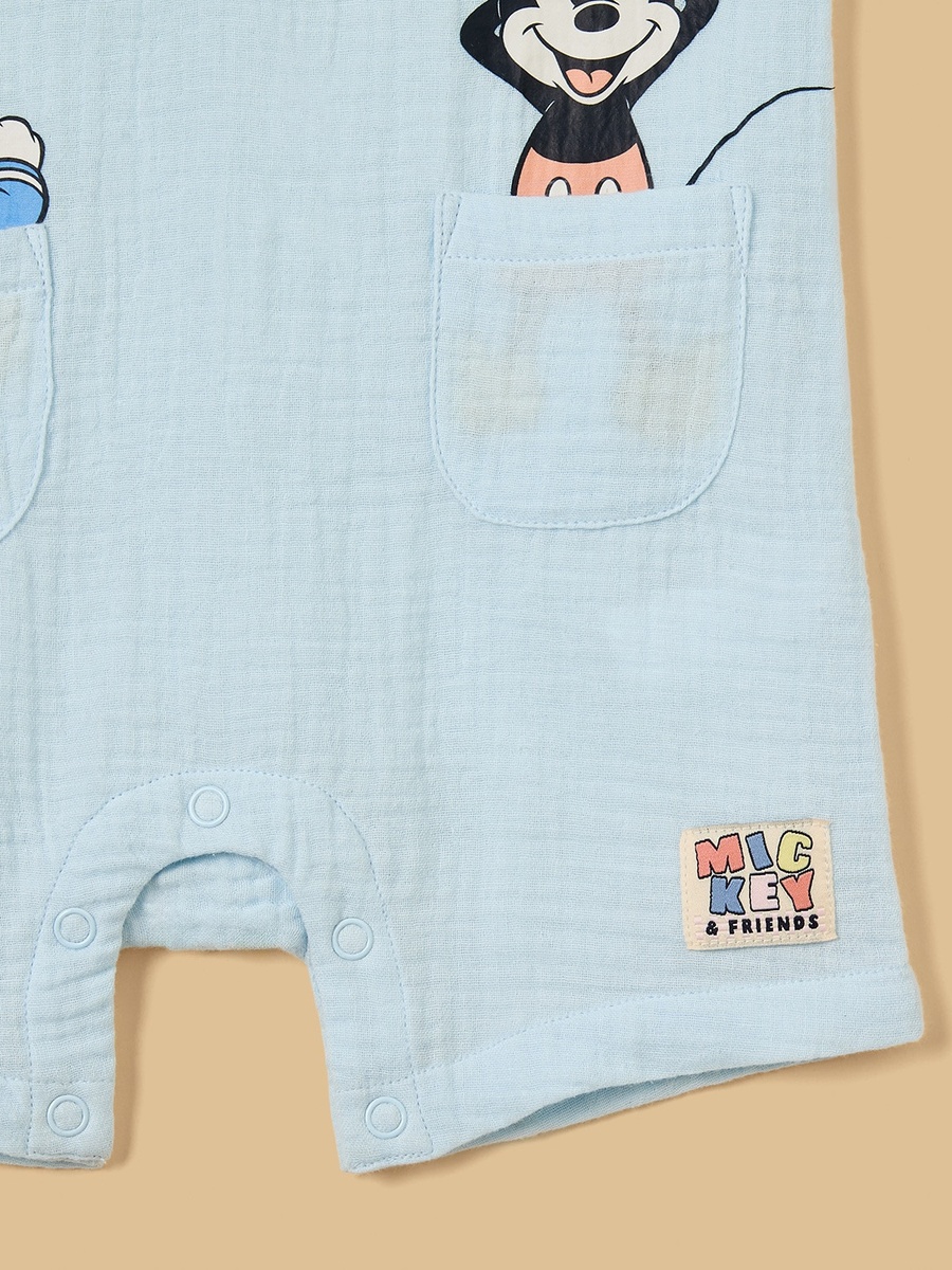 Mickey Mouse and Donald Duck Print Cotton Romper with Hat