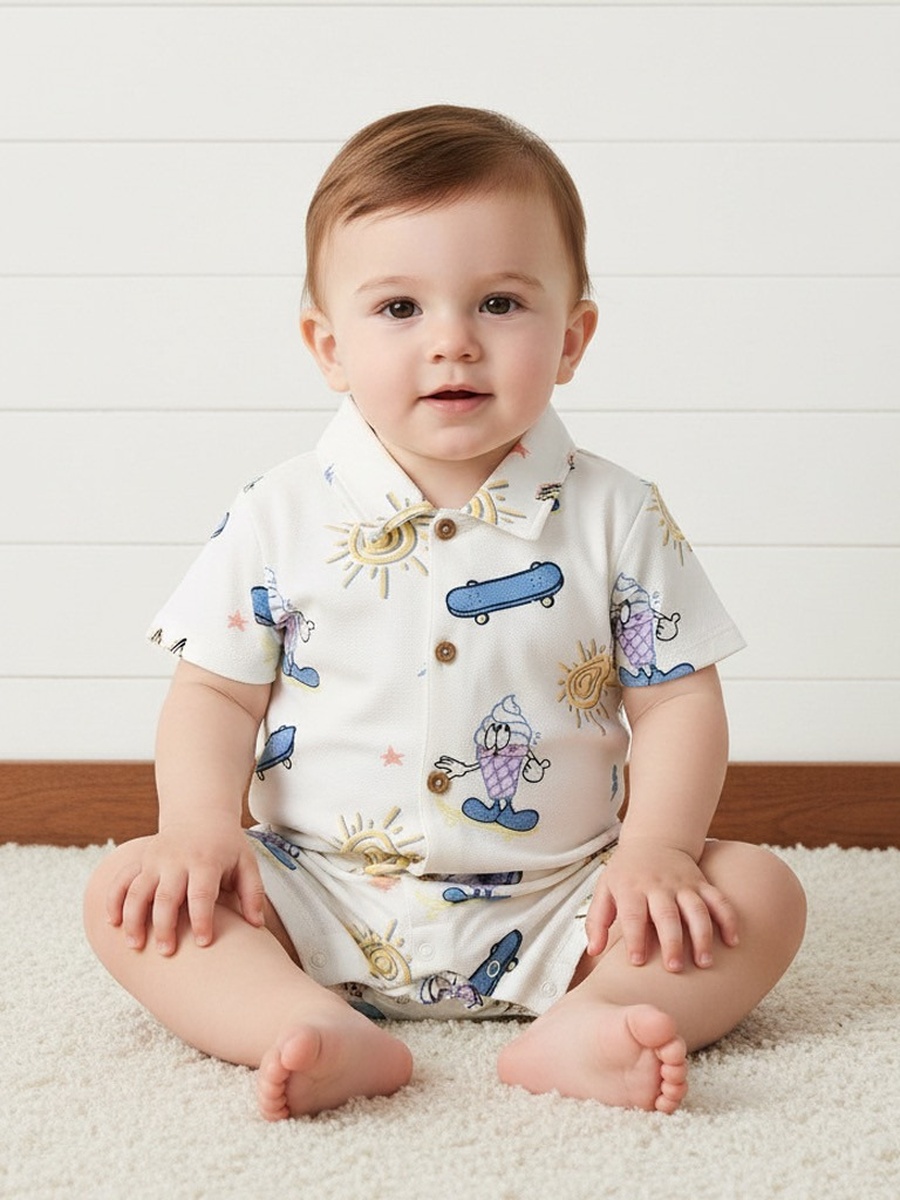 Beach Fun Print Cotton Polo Romper