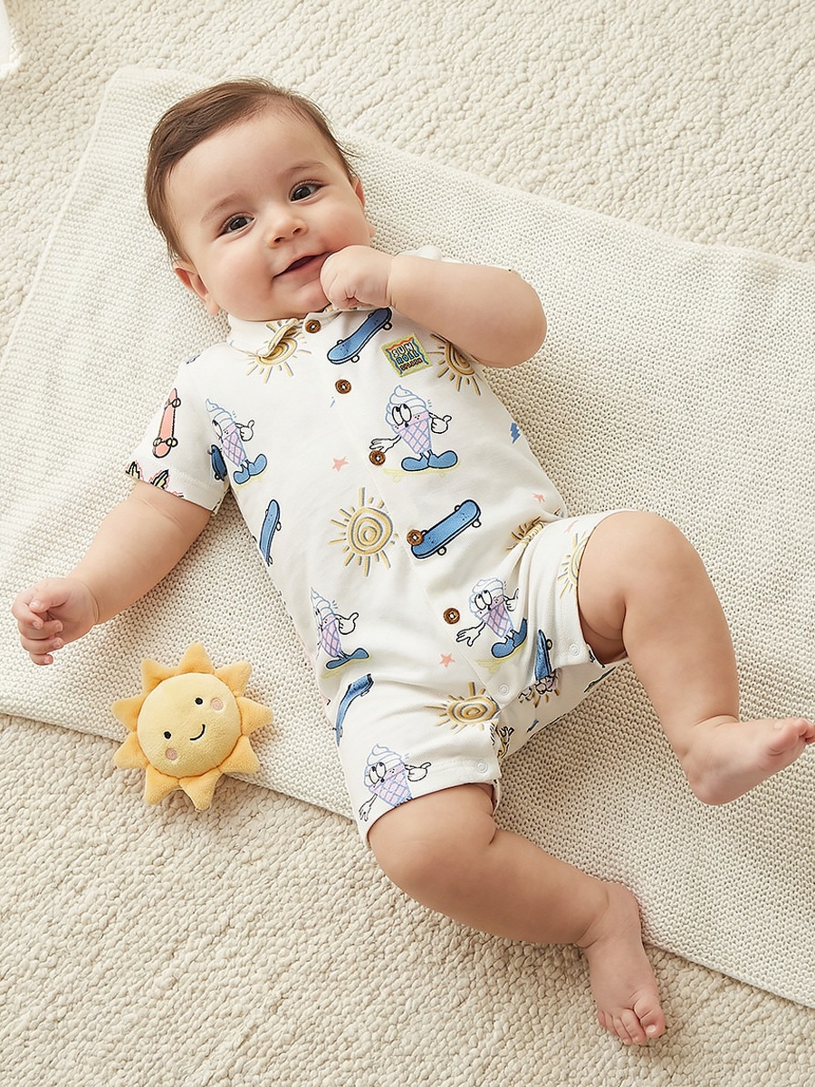Beach Fun Print Cotton Polo Romper