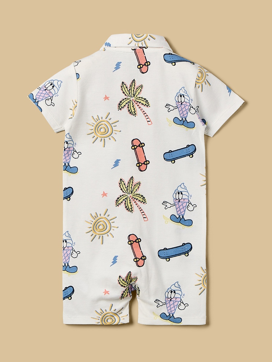 Beach Fun Print Cotton Polo Romper