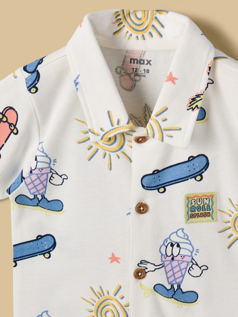Beach Fun Print Cotton Polo Romper