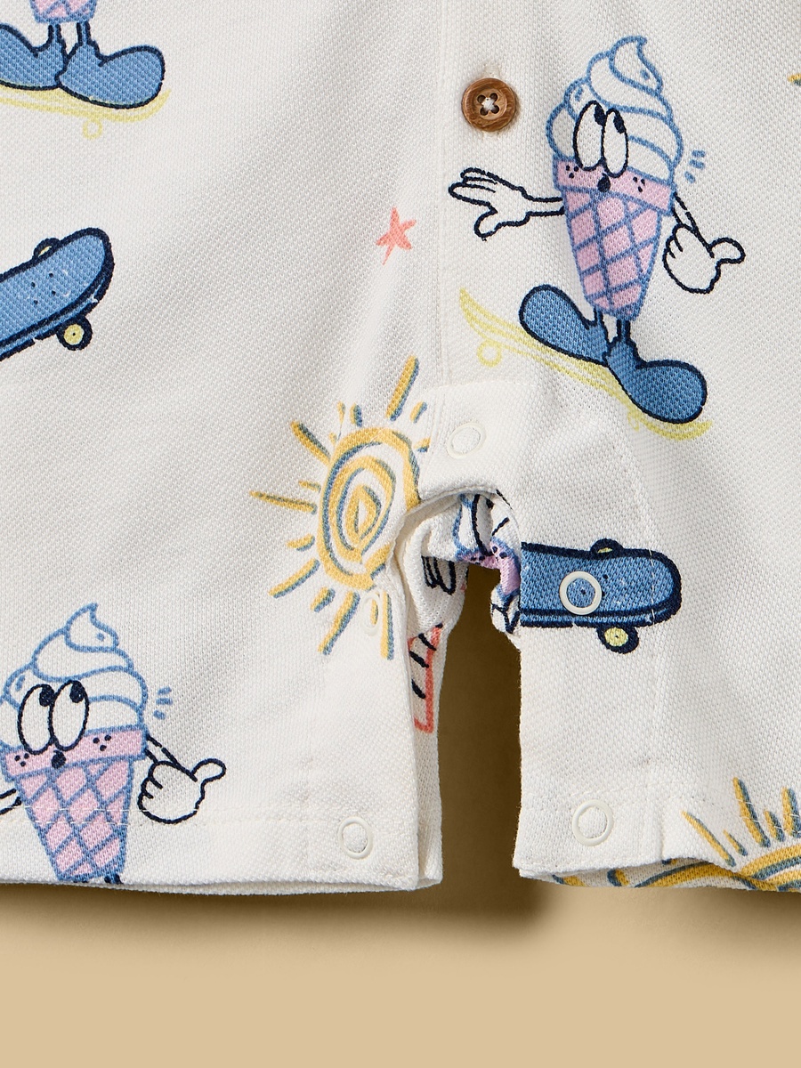 Beach Fun Print Cotton Polo Romper
