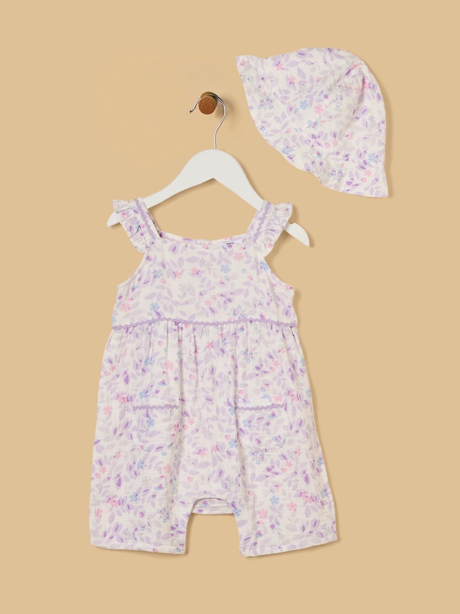 Floral Print Romper with Cap