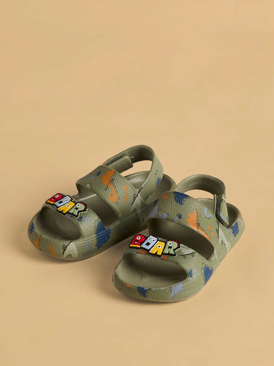 Dinosaur Print Sandals with Hook and Loop Closure