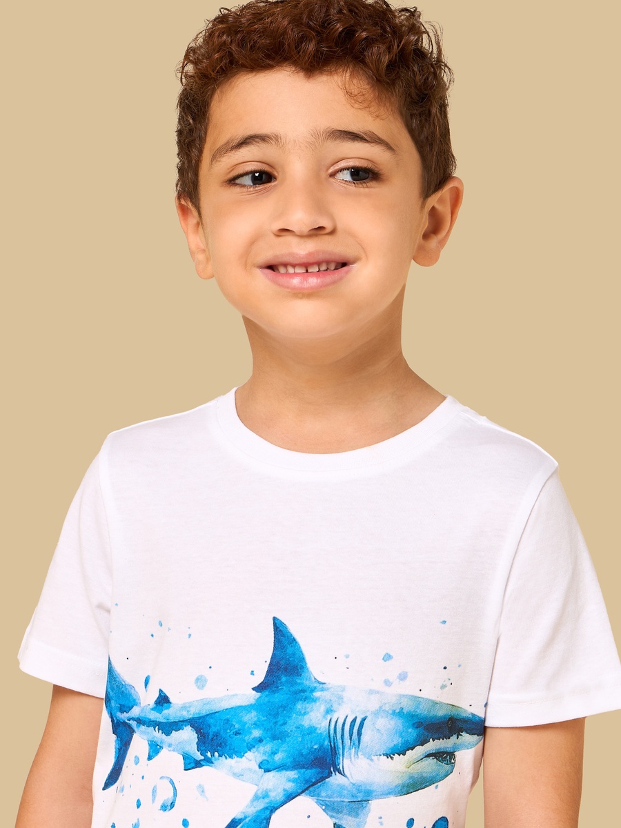 Shark Print Cotton T-Shirt and Shorts Swim Set