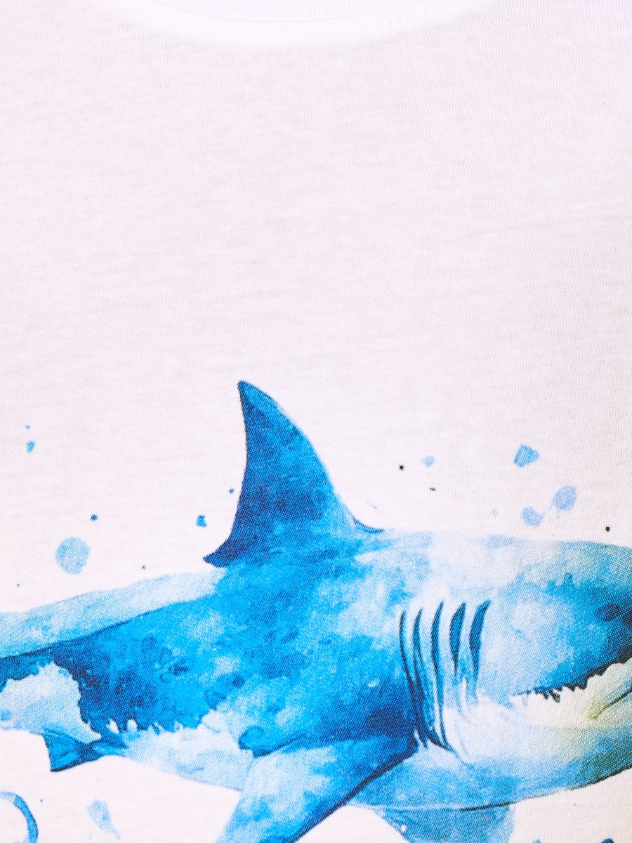 Shark Print Cotton T-Shirt and Shorts Swim Set