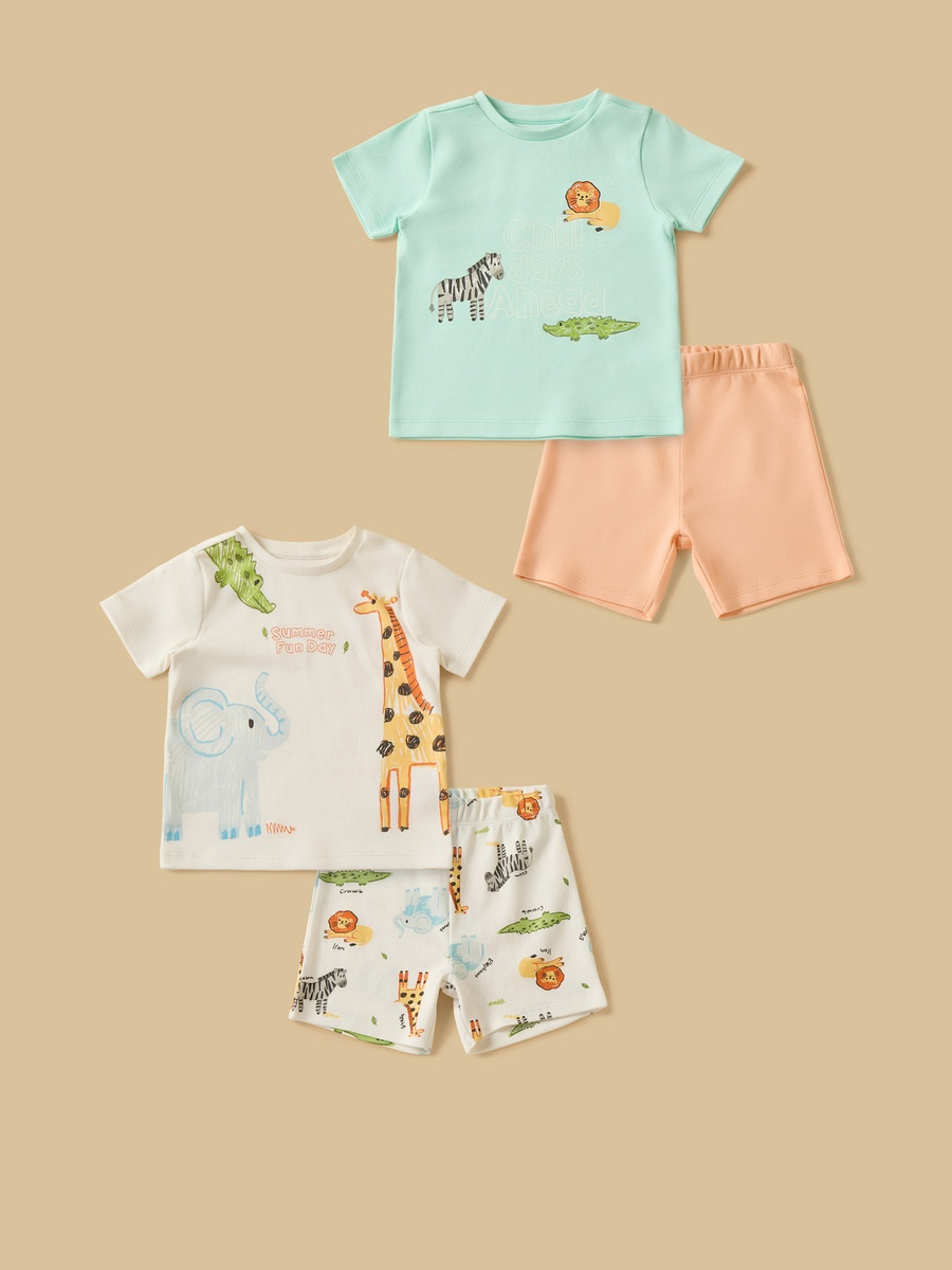 Safari Print Cotton T-Shirt and Shorts Set