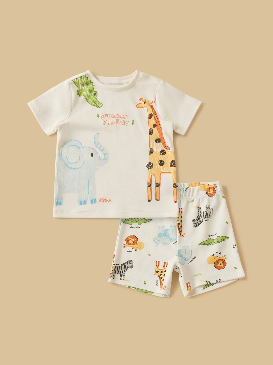 Safari Print Cotton T-Shirt and Shorts Set