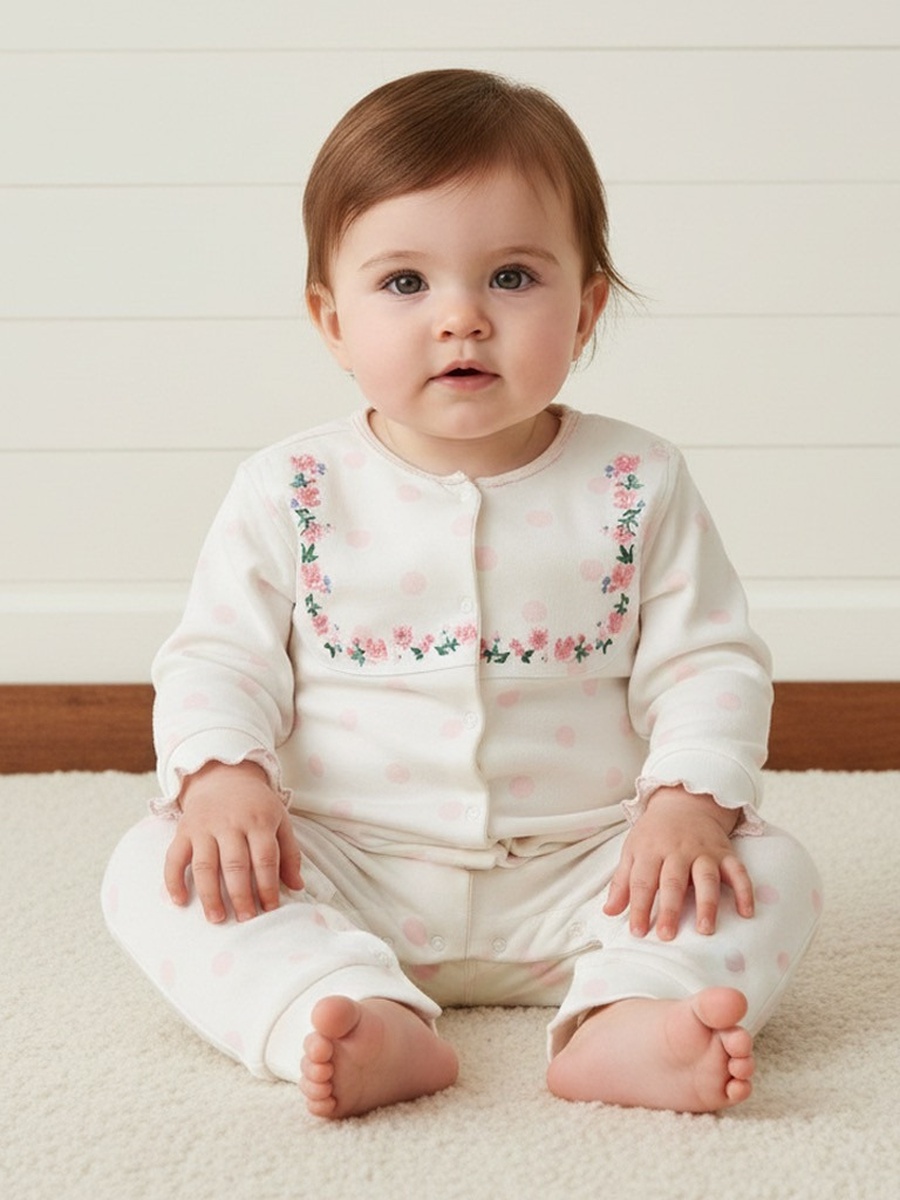 Floral Embroidered Yoke Sleepsuit