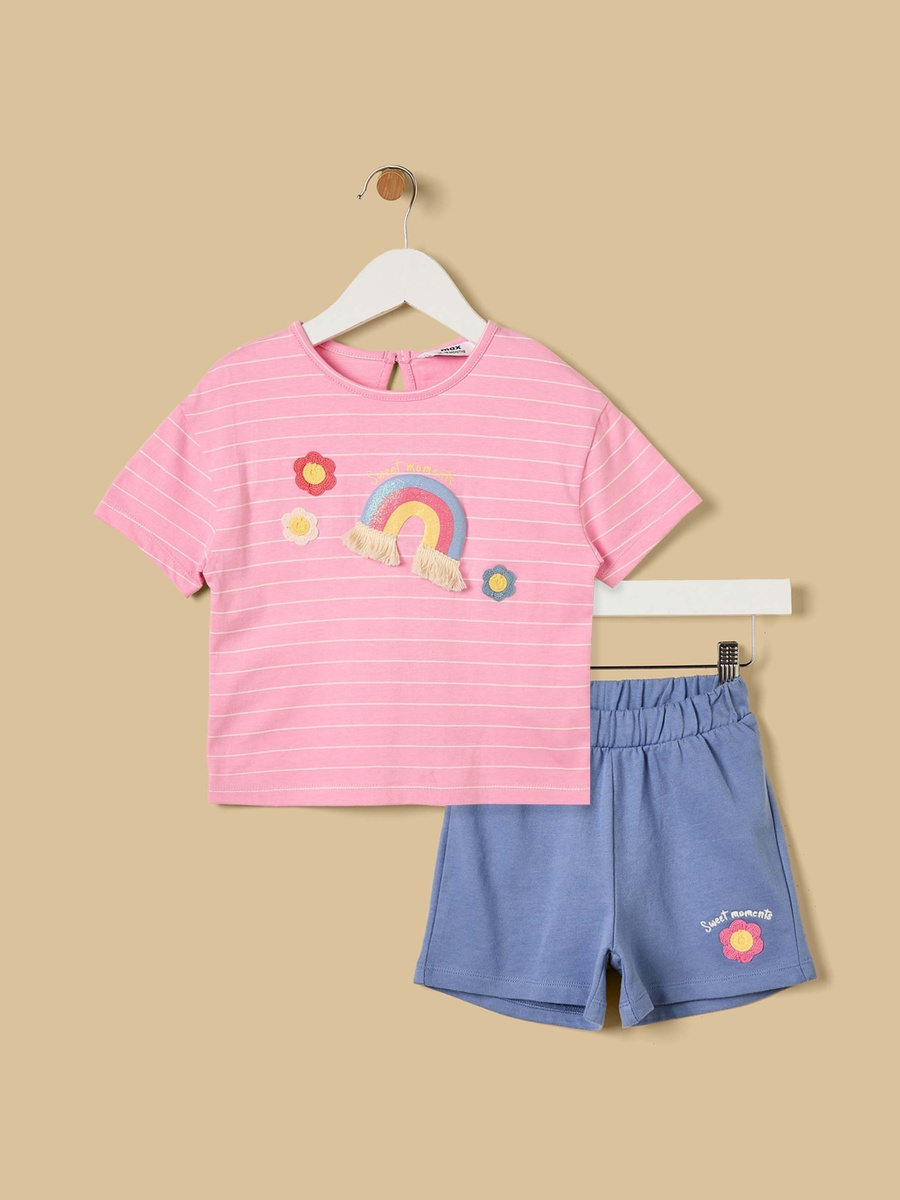 Rainbow Applique Striped T-Shirt and Shorts Set