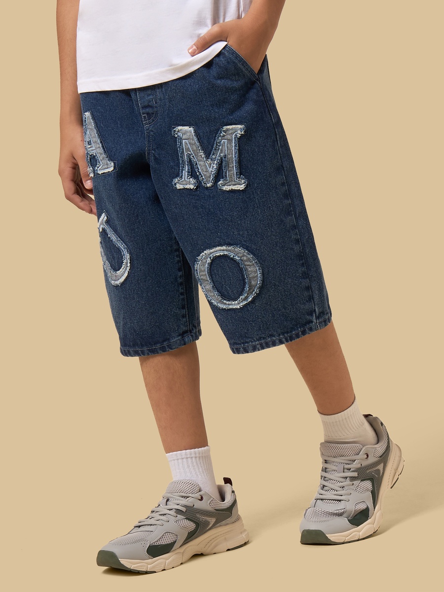 Applique Detail Cotton Denim Shorts