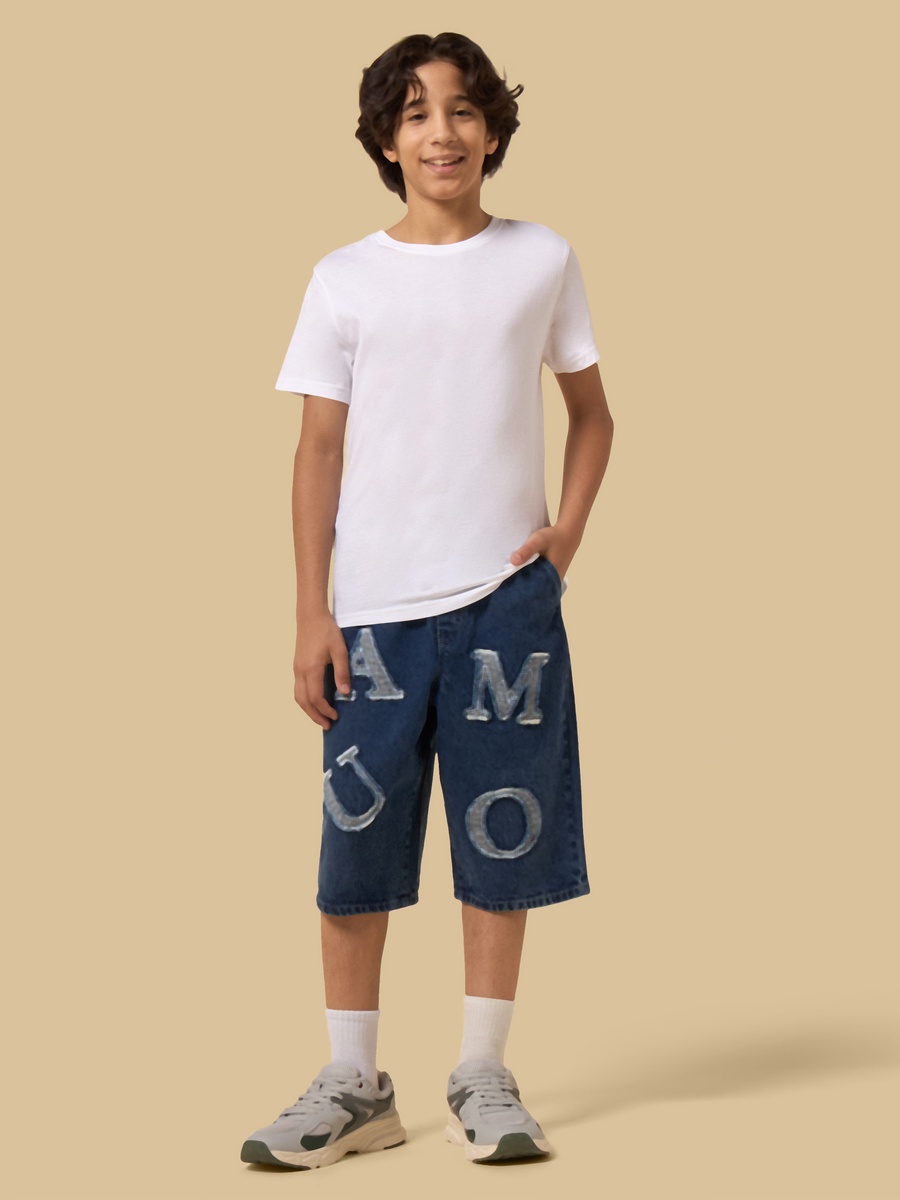 Applique Detail Cotton Denim Shorts