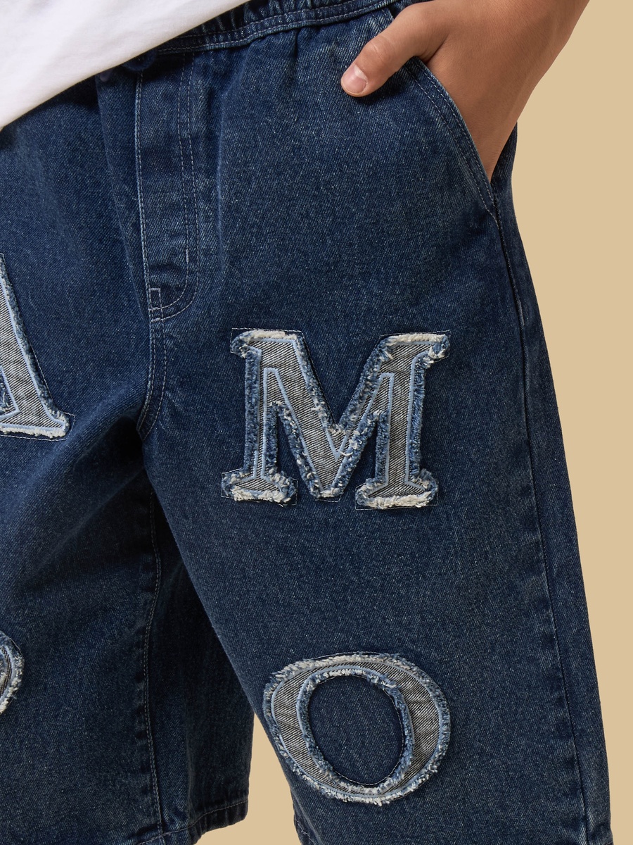 Applique Detail Cotton Denim Shorts