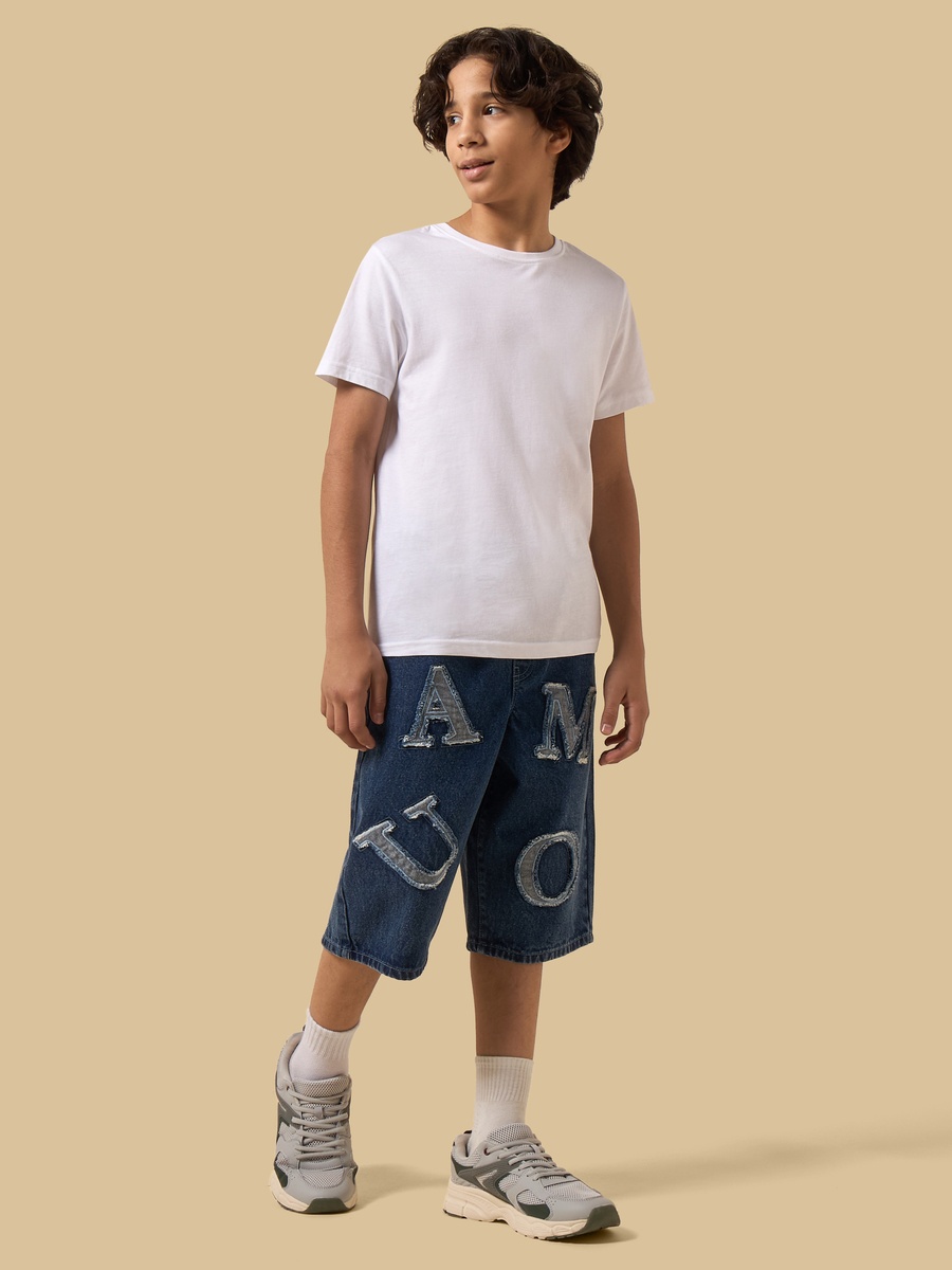 Applique Detail Cotton Denim Shorts