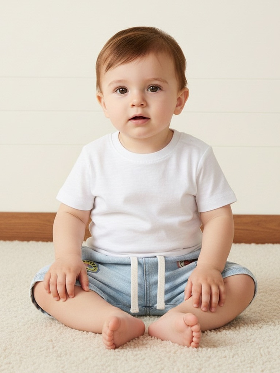 Applique Detail Cotton Denim Shorts
