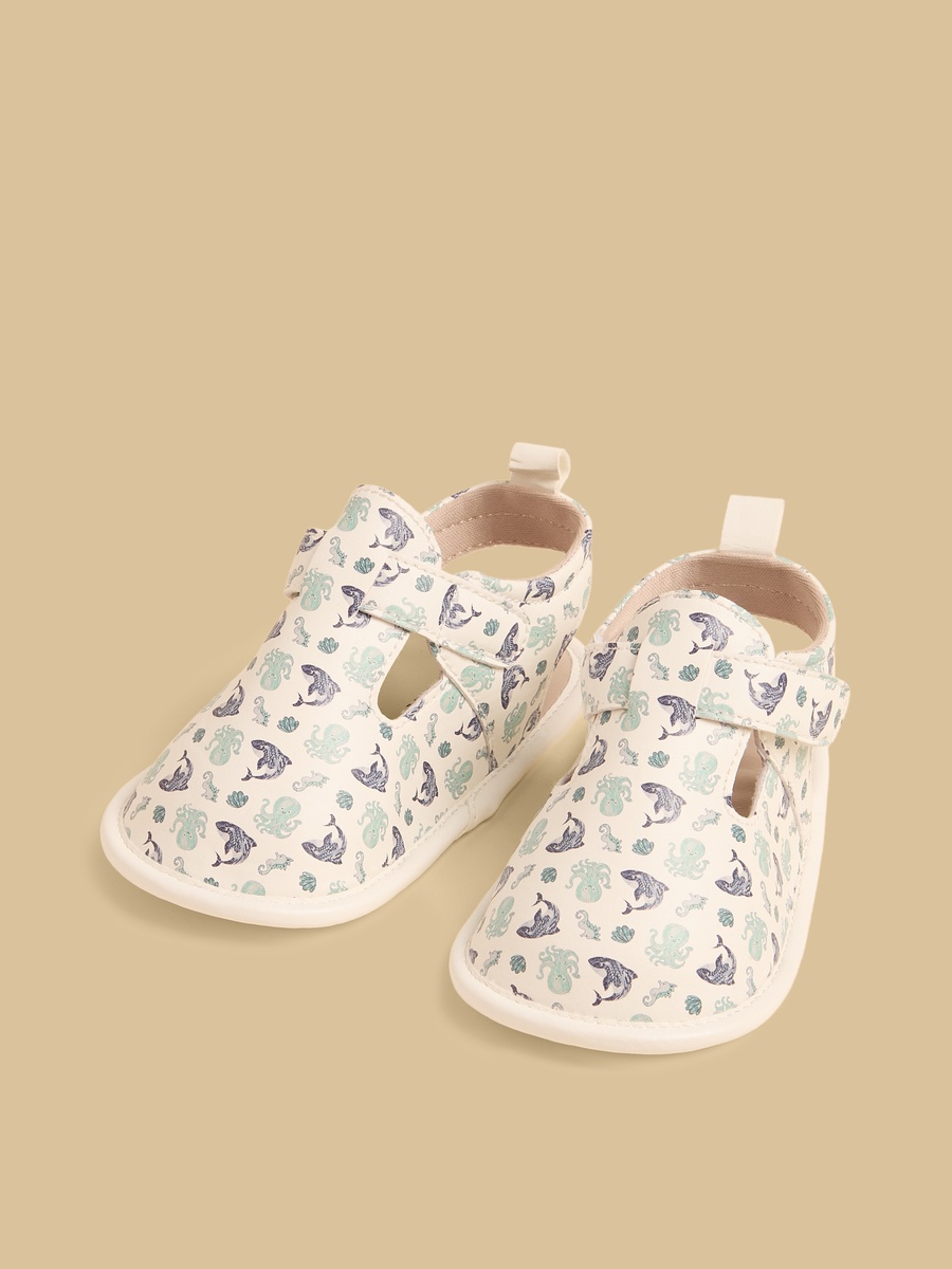 Aquatic Print Booties with Hook and Loop Closure