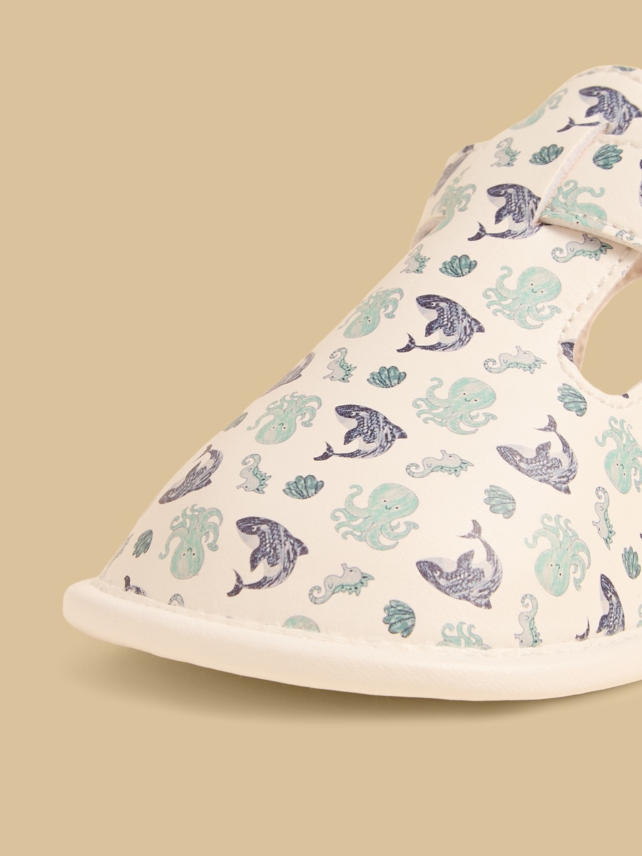 Aquatic Print Booties with Hook and Loop Closure