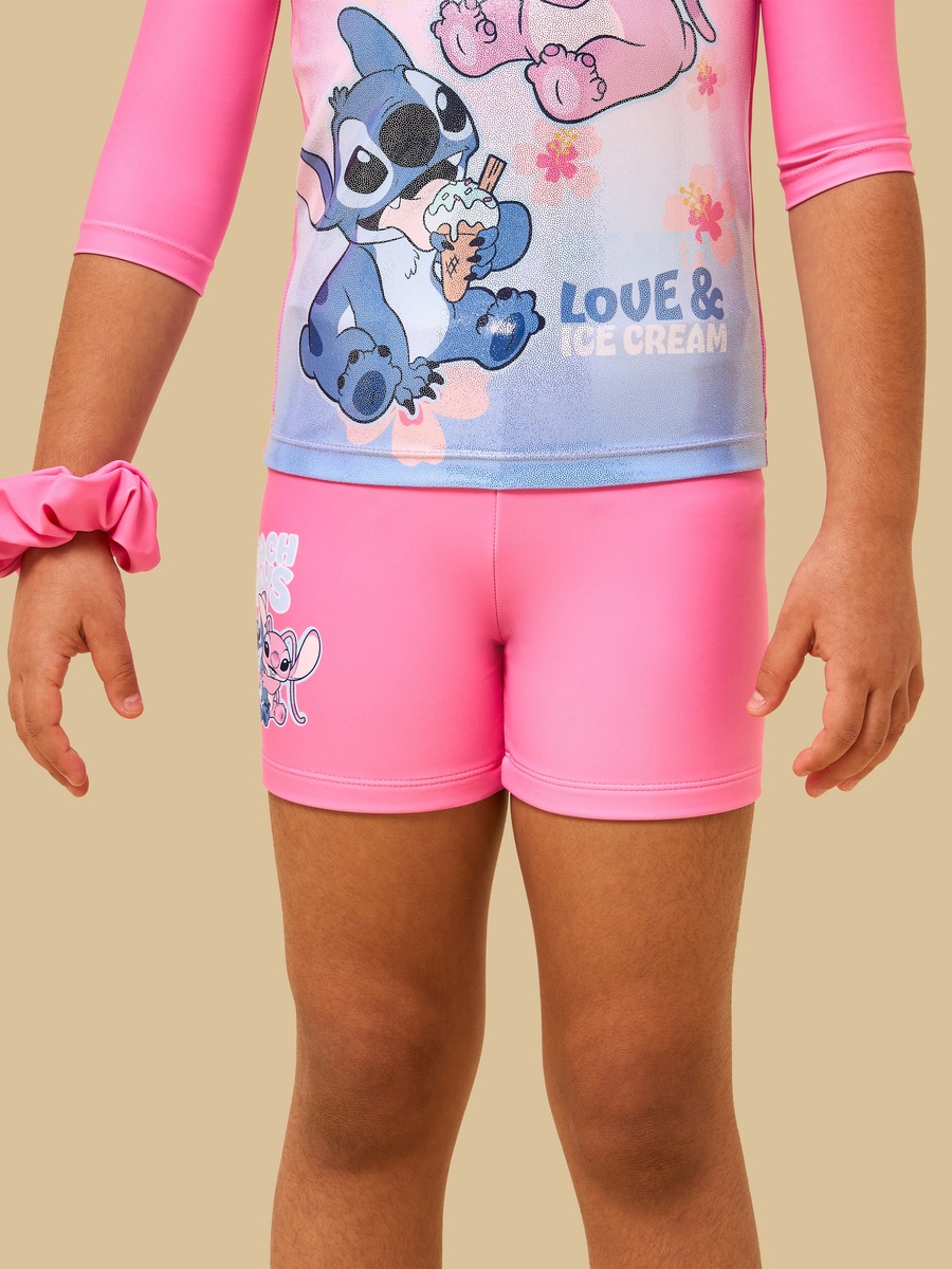 Stitch and Angel Print Rash Guard and Swim Shorts Set
