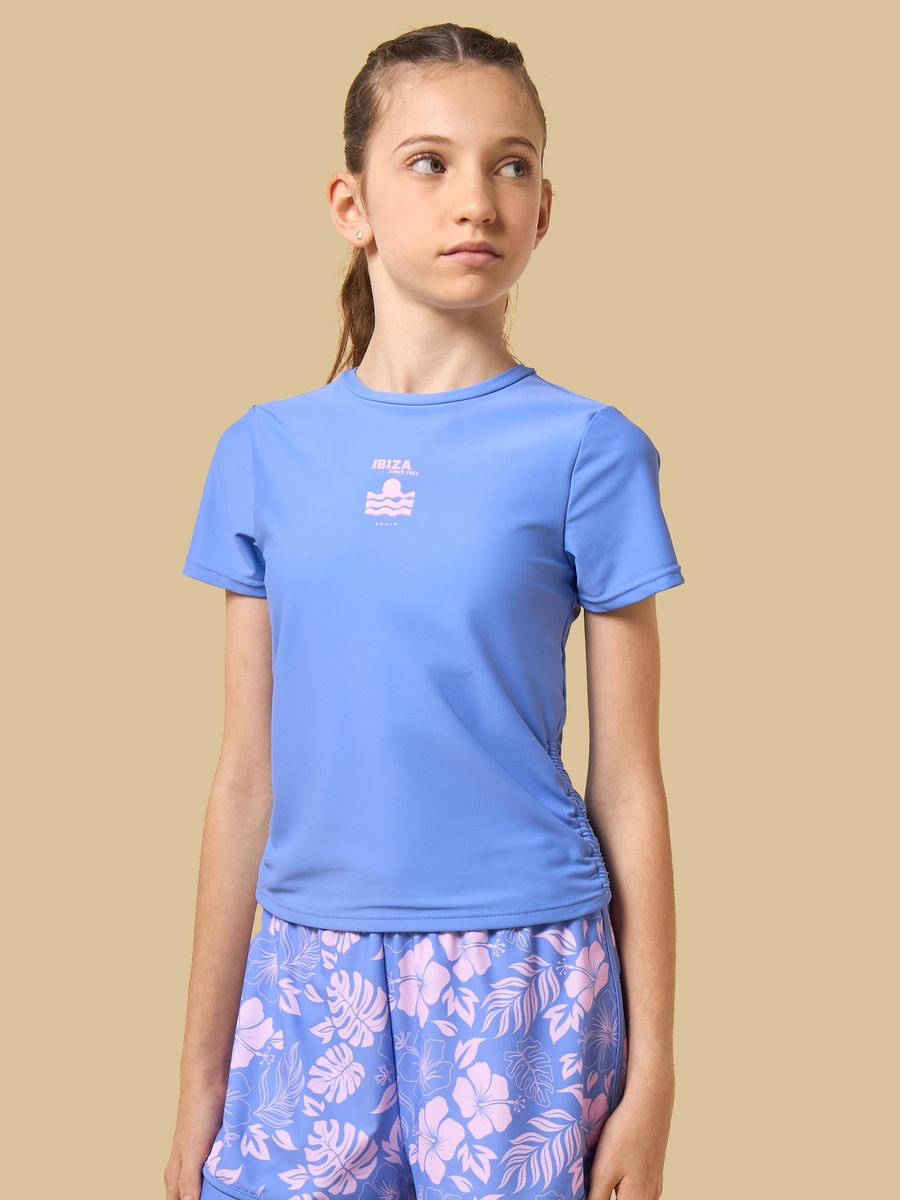Printed Swim Top with Ruched Design