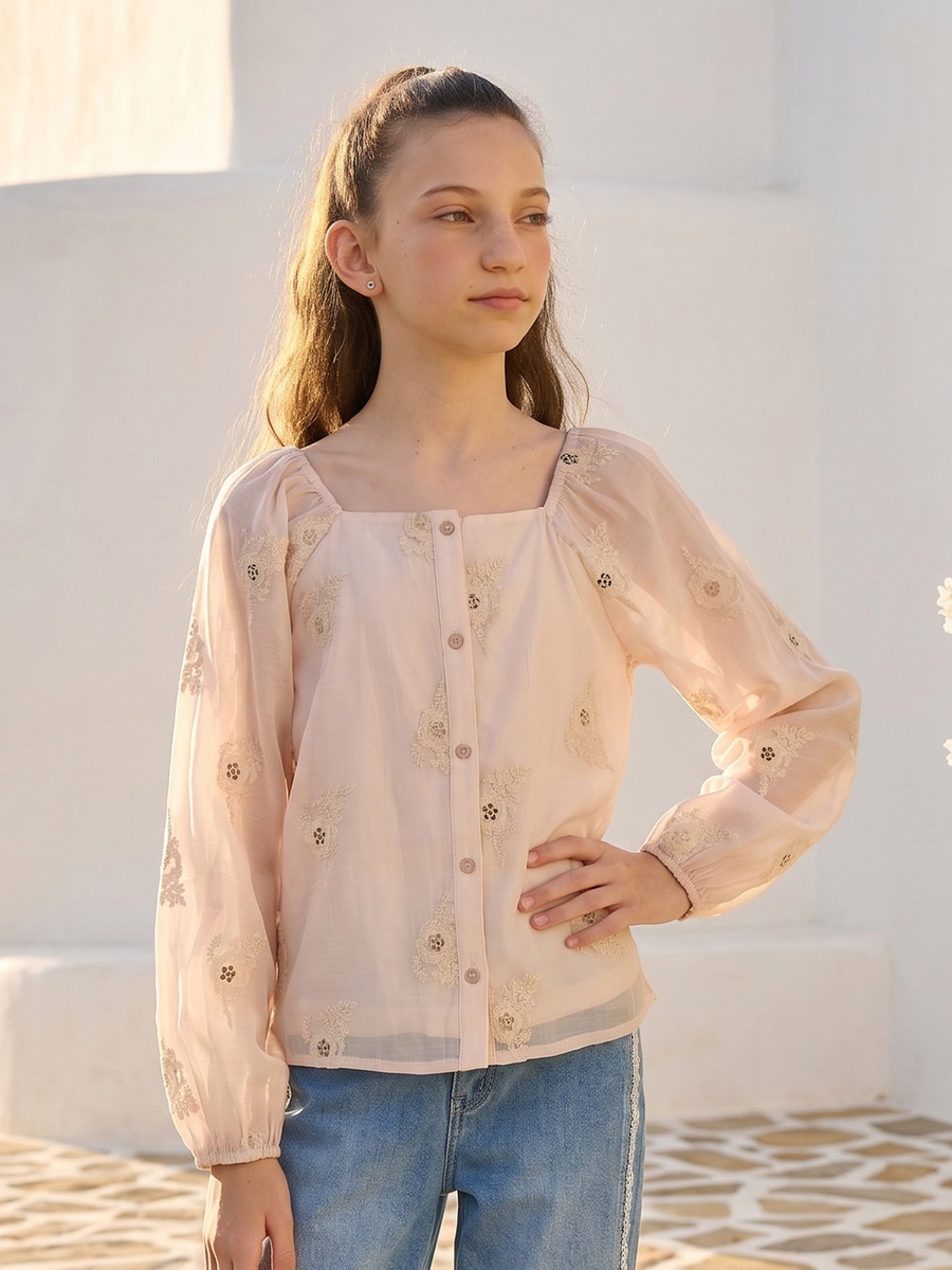Floral Embroidered Square Neck Top