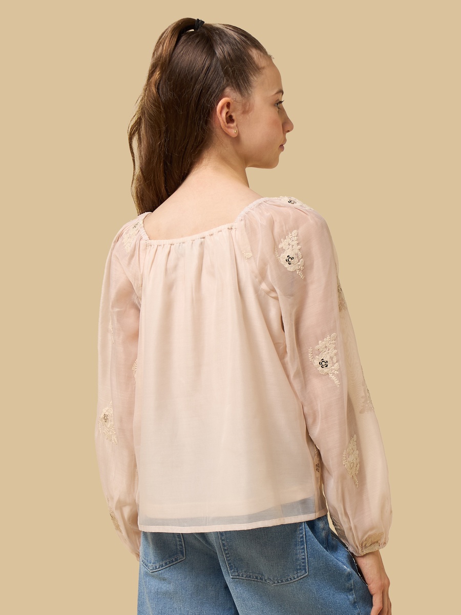 Floral Embroidered Square Neck Top