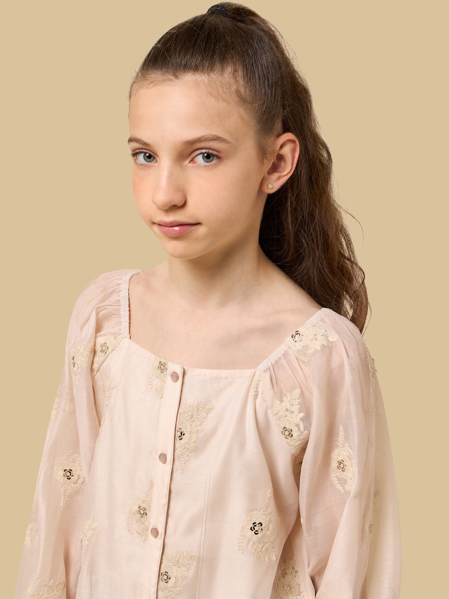 Floral Embroidered Square Neck Top