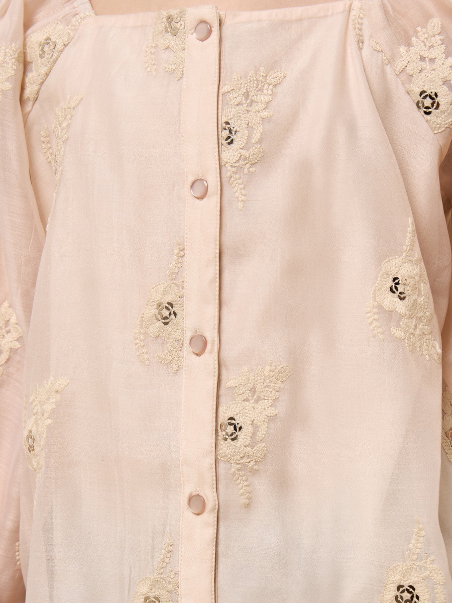 Floral Embroidered Square Neck Top