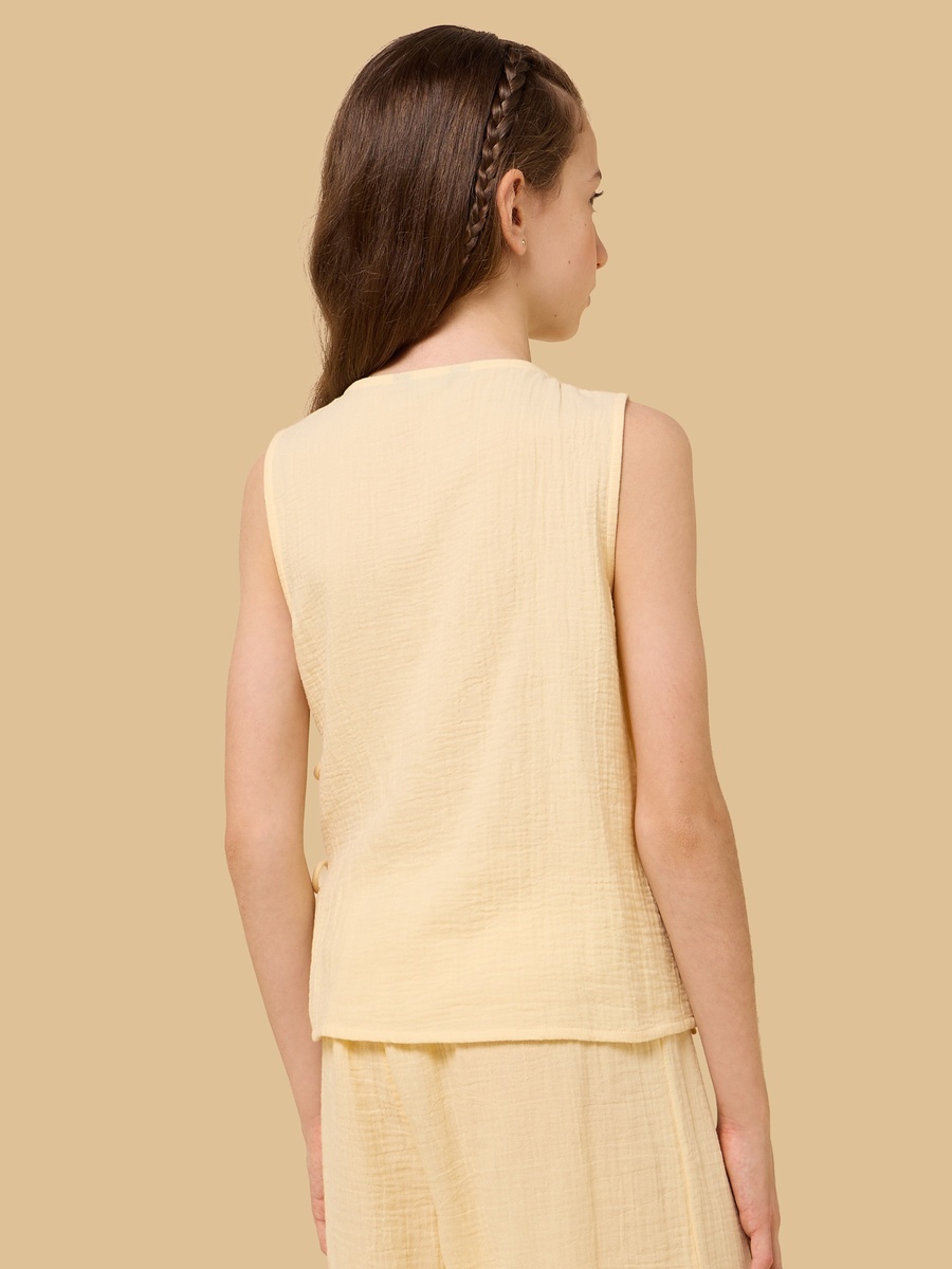 Tie-Up Detail Sleeveless Cotton Wrap Top