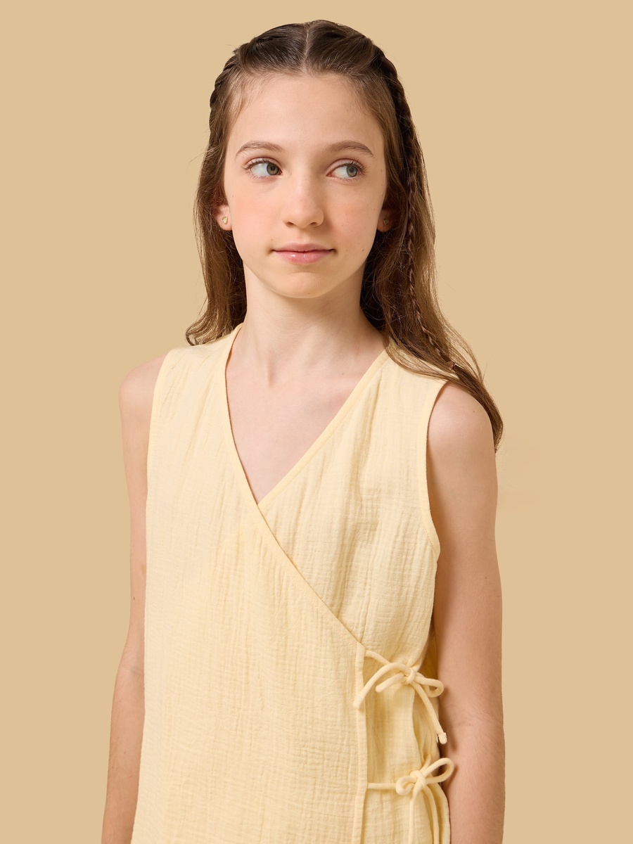 Tie-Up Detail Sleeveless Cotton Wrap Top