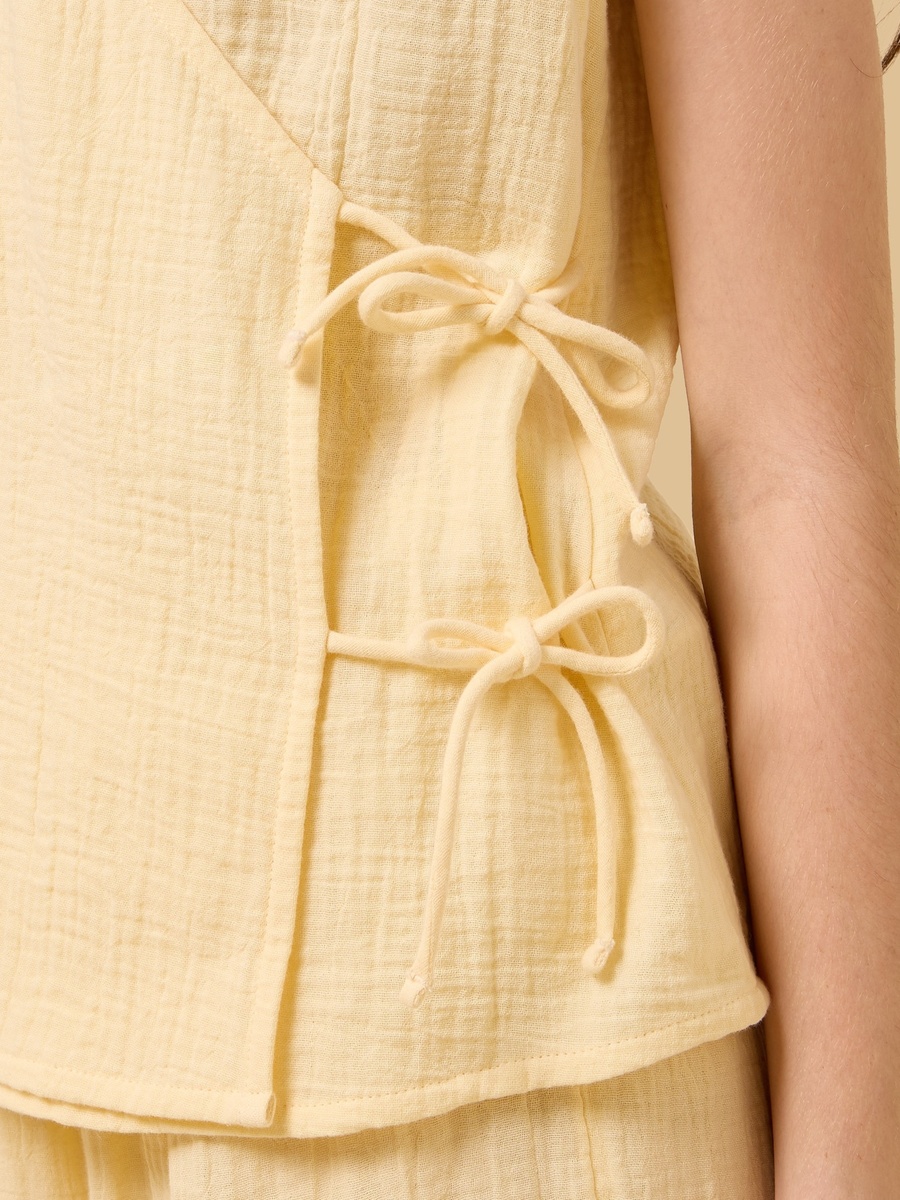 Tie-Up Detail Sleeveless Cotton Wrap Top