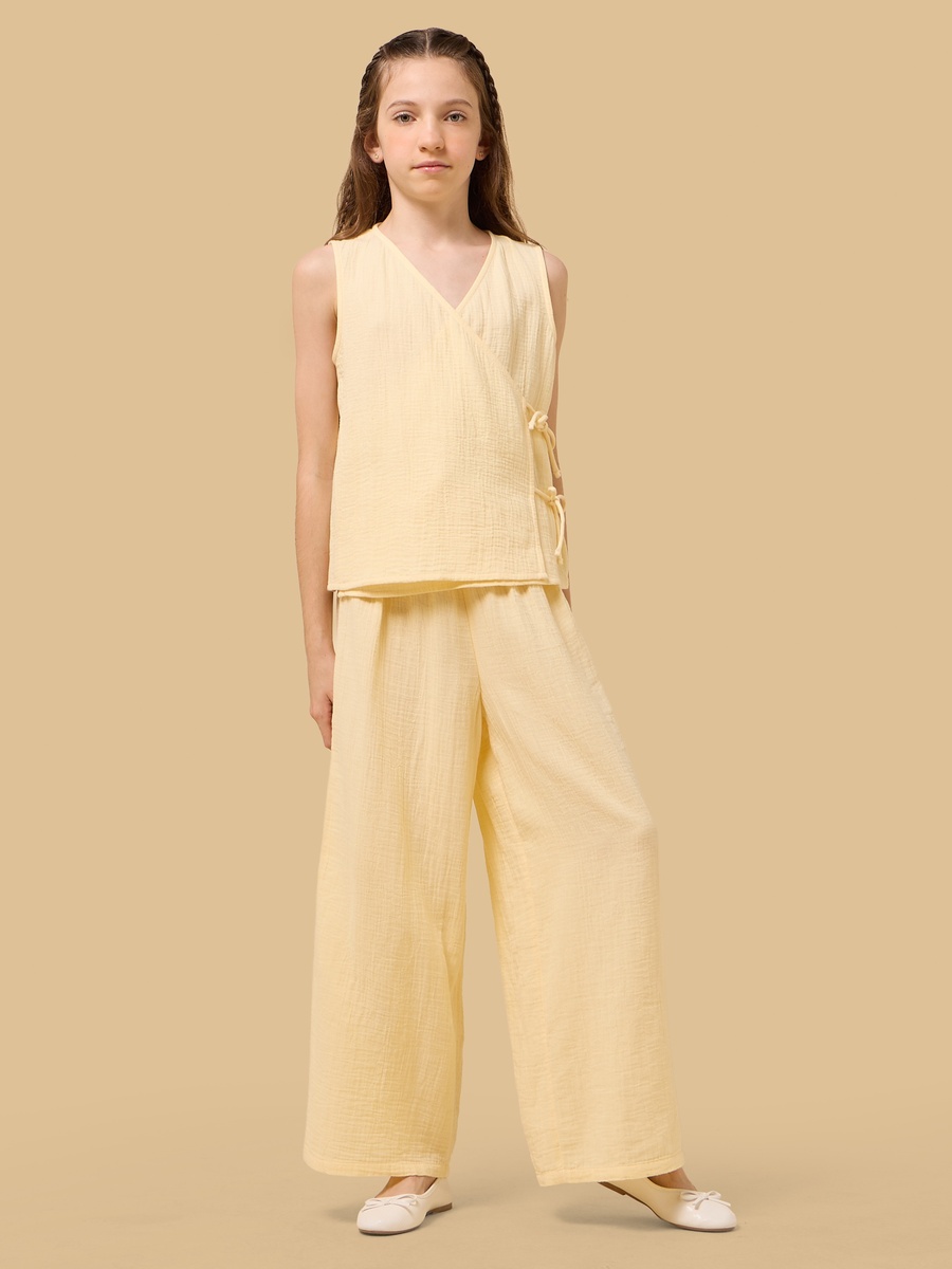 Tie-Up Detail Sleeveless Cotton Wrap Top