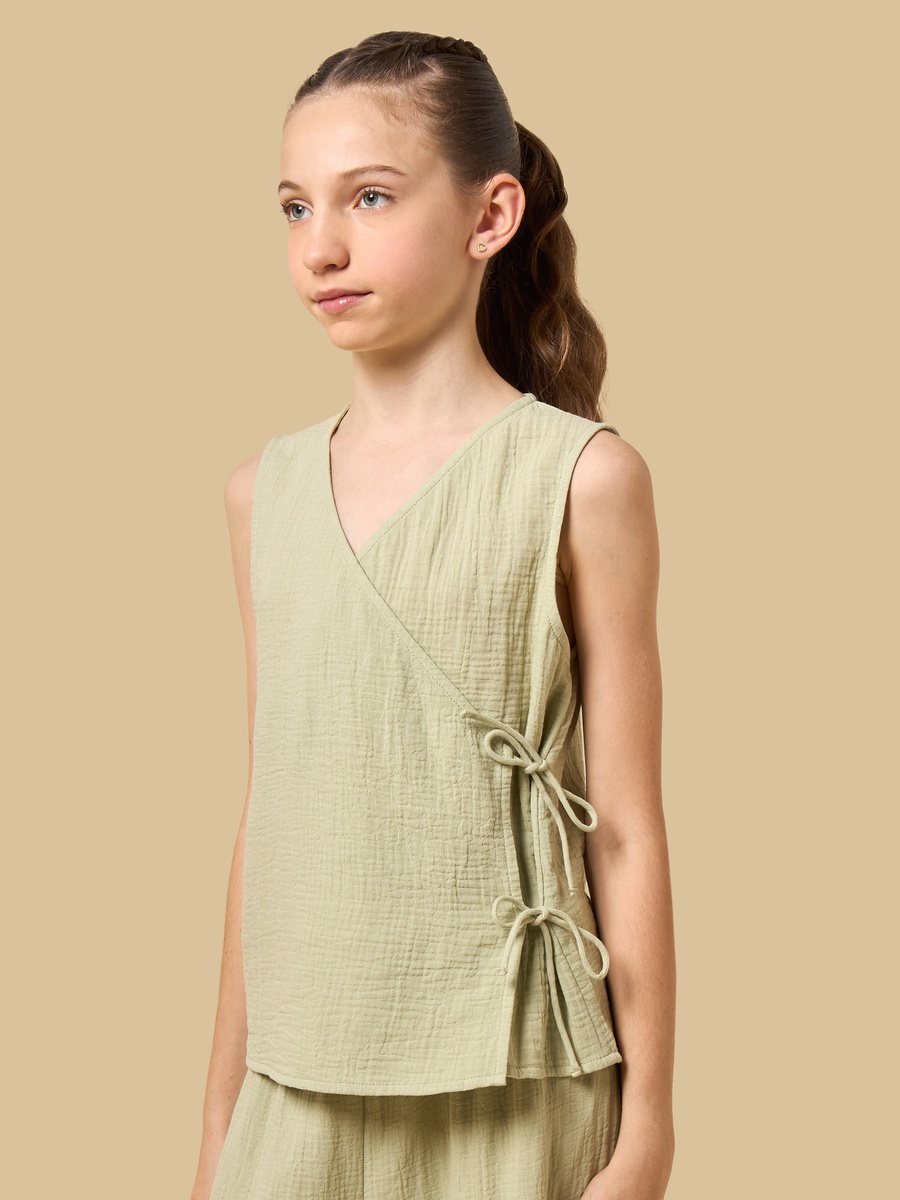 Textured Sleeveless Cotton Wrap Top