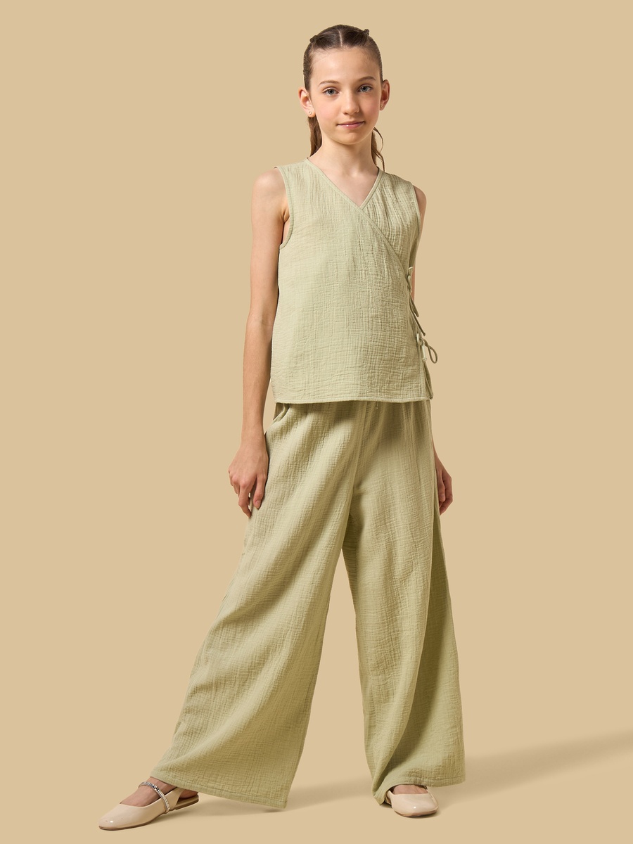 Textured Sleeveless Cotton Wrap Top