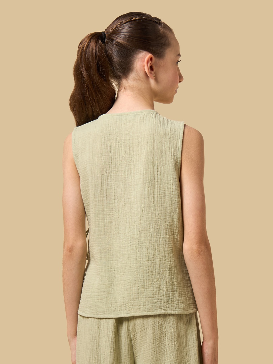 Textured Sleeveless Cotton Wrap Top