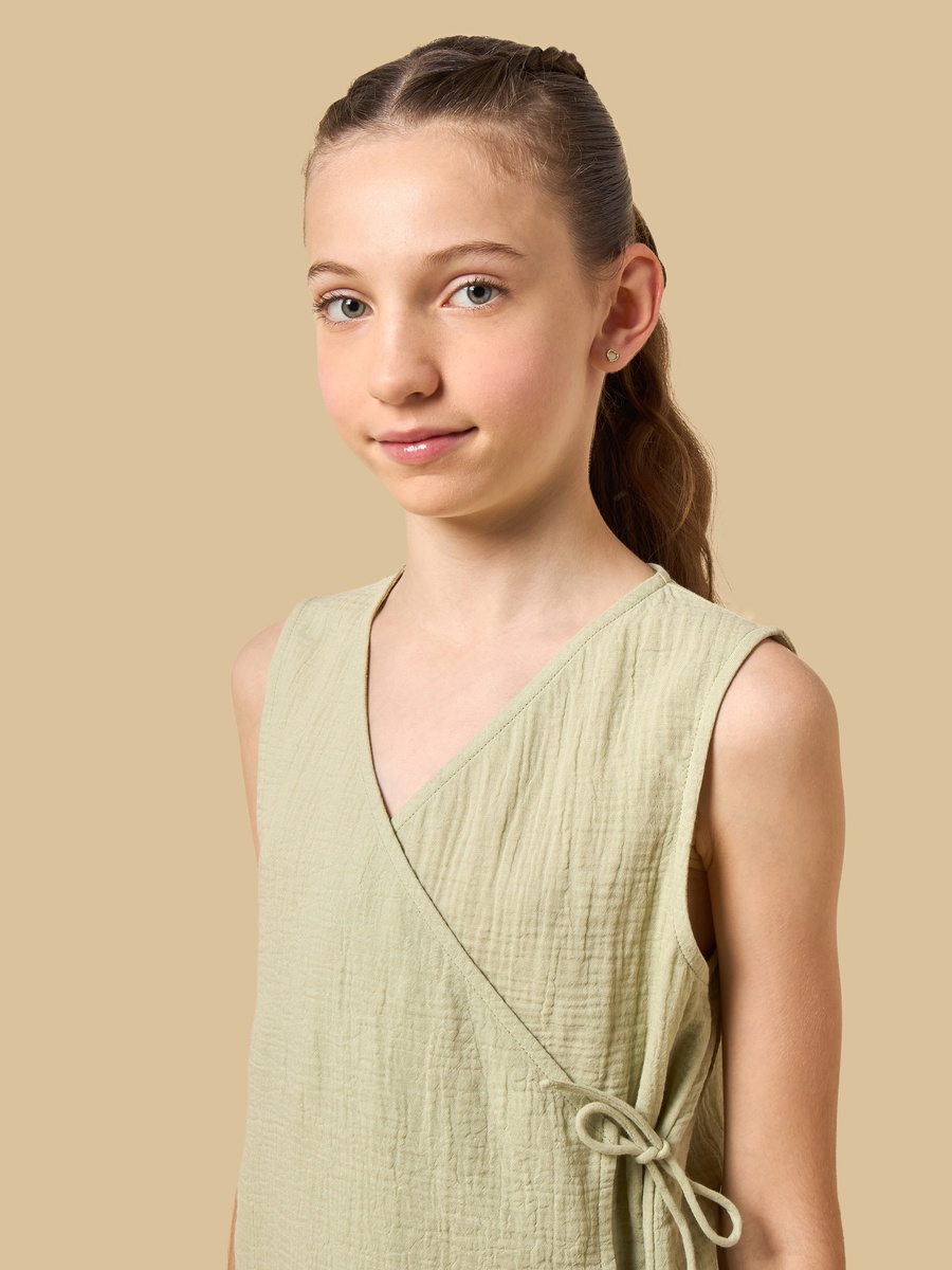 Textured Sleeveless Cotton Wrap Top