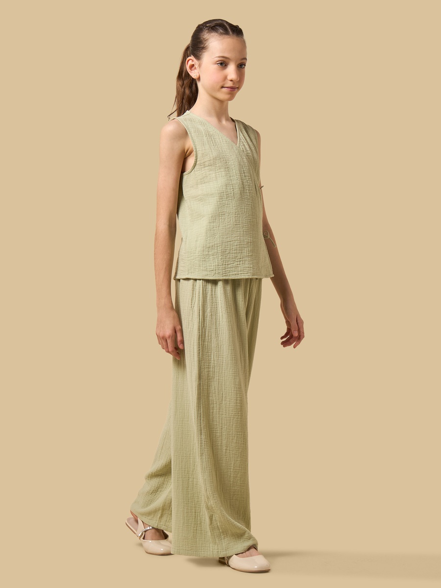 Textured Sleeveless Cotton Wrap Top
