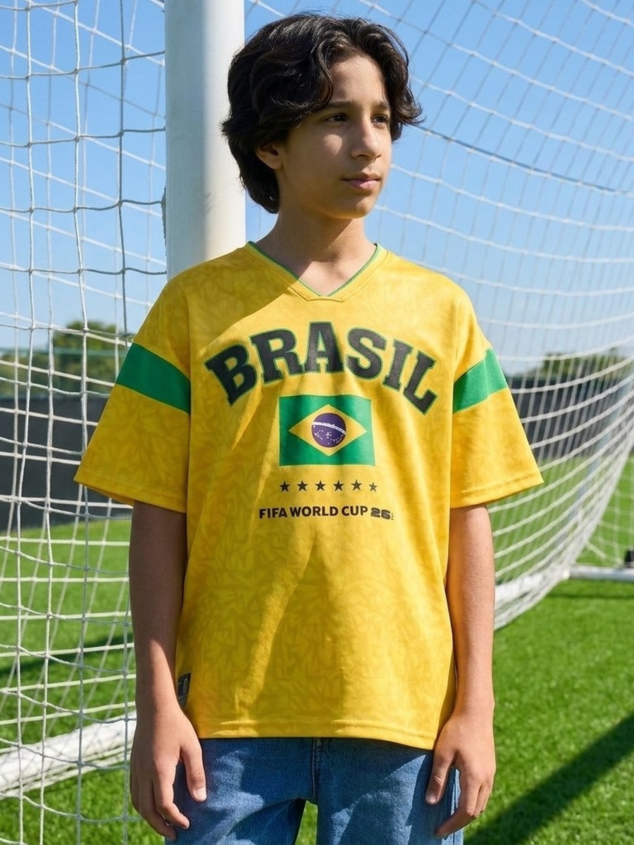 Brasil Print V Neck T-Shirt