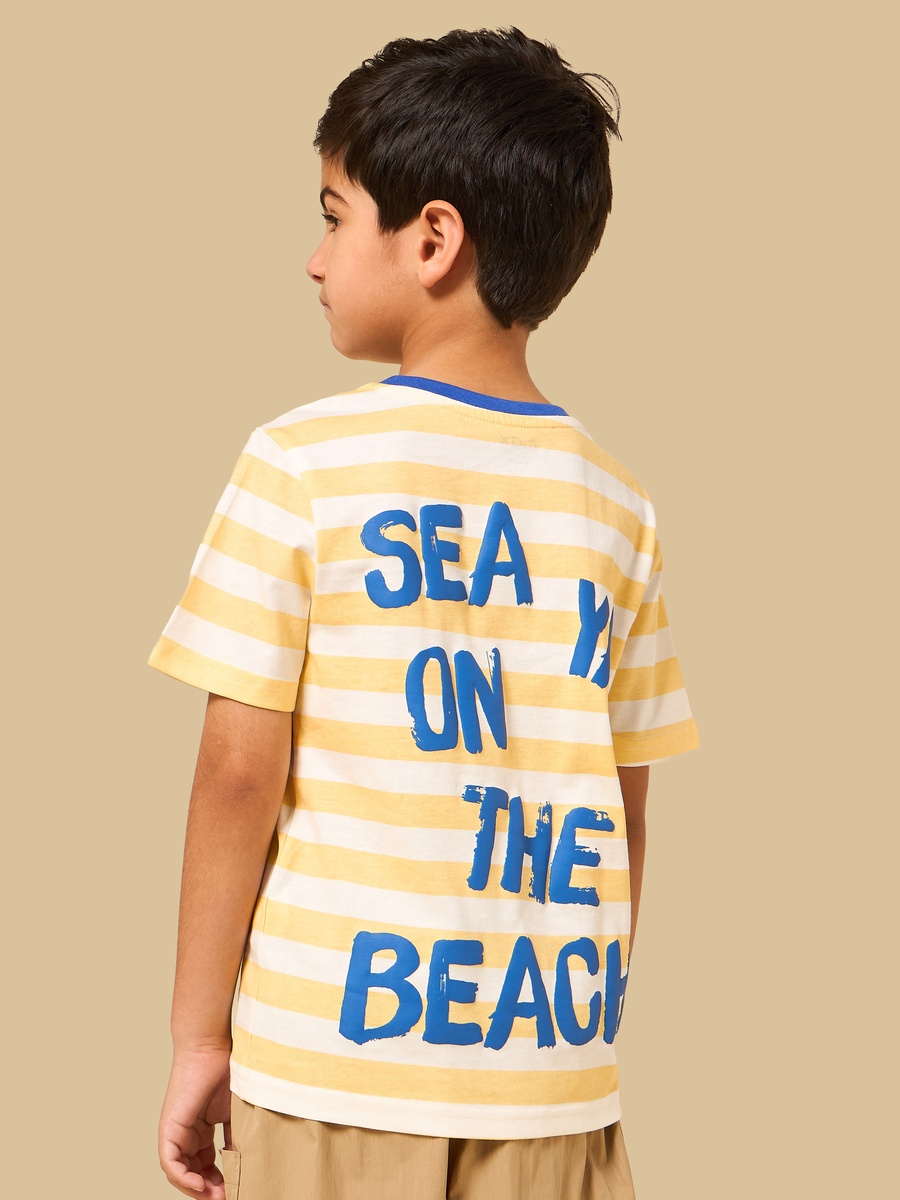 Beach Print Striped T-Shirt