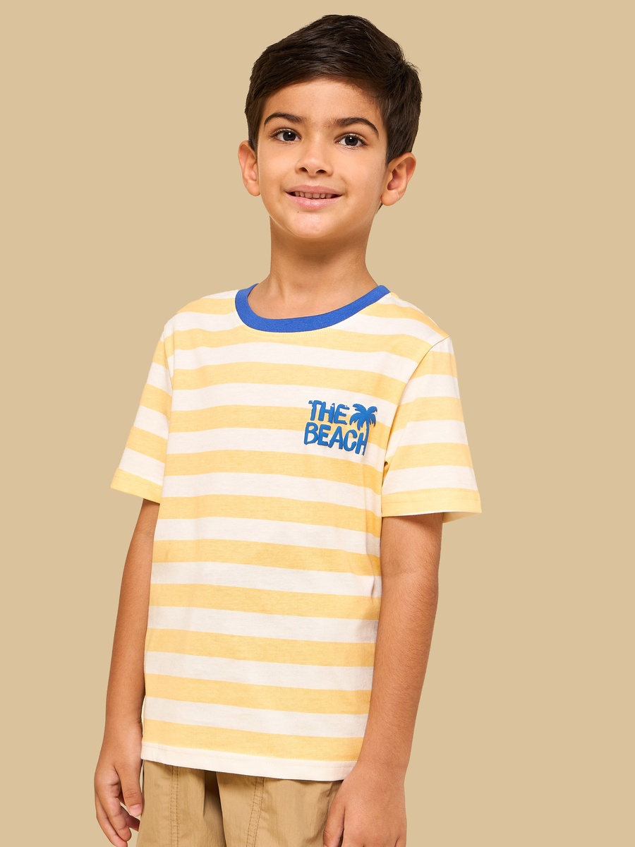 Beach Print Striped T-Shirt