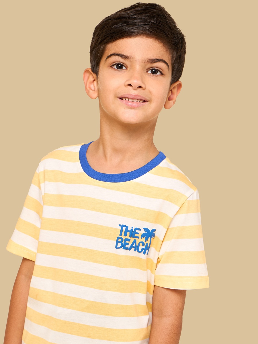 Beach Print Striped T-Shirt