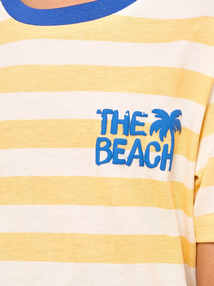 Beach Print Striped T-Shirt