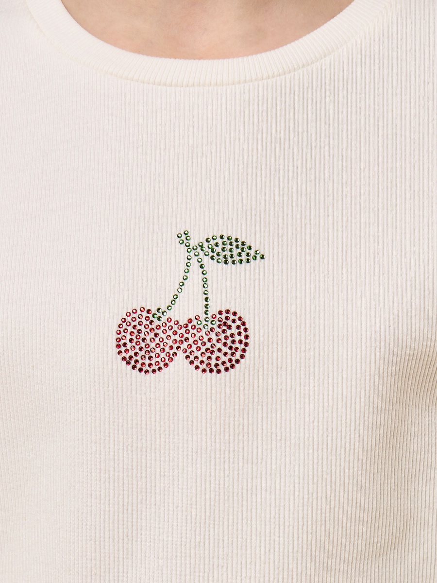 Embellished Ribbed Cotton T-Shirt