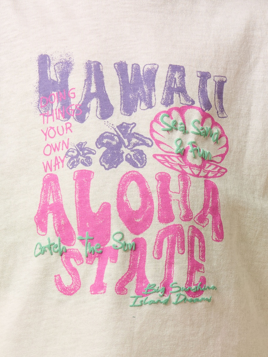 Hawaii Aloha Print Cotton Boxy T-Shirt