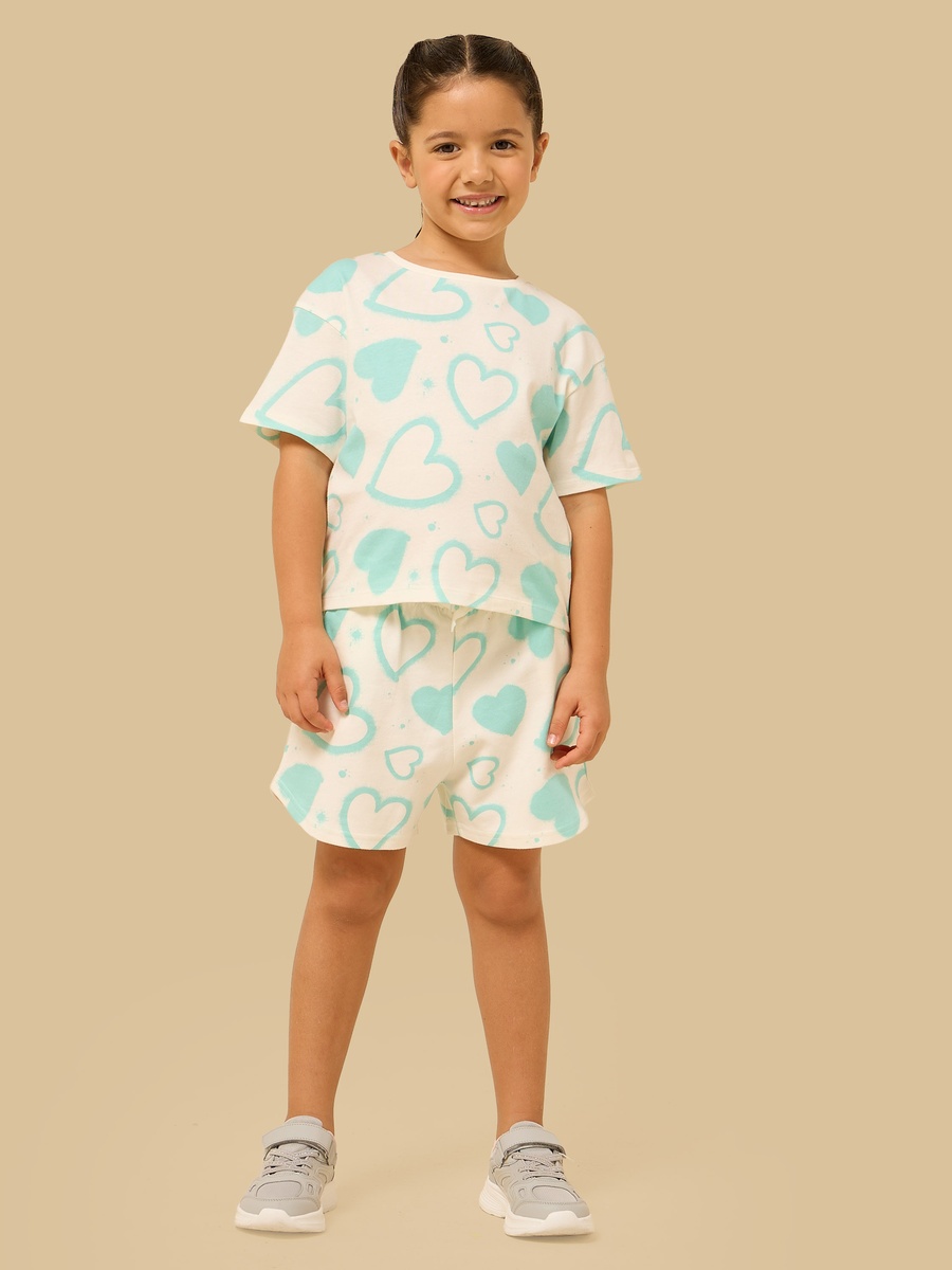 Heart Print Cotton Boxy T-Shirt