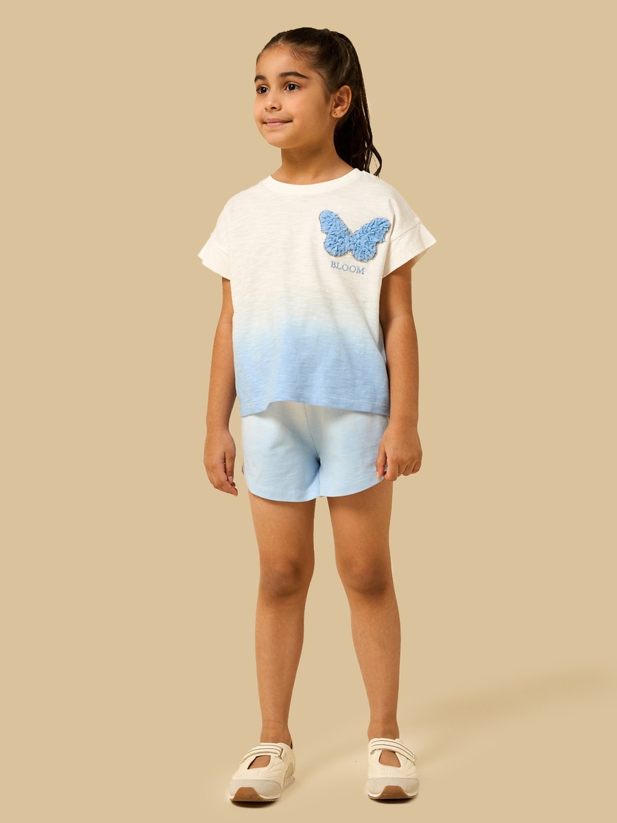 Ombre Embellished Extended Sleeves Cotton T-Shirt