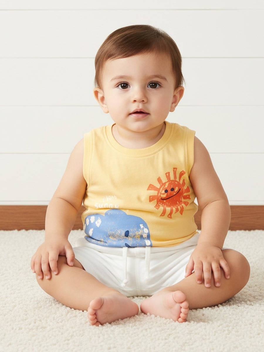 Elephant Print Sleeveless Cotton T-Shirt