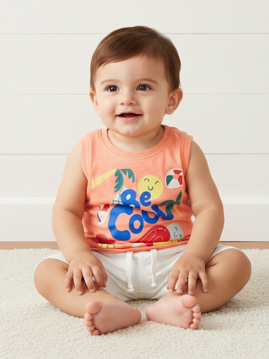 Graphic Print Sleeveless Cotton T-Shirt