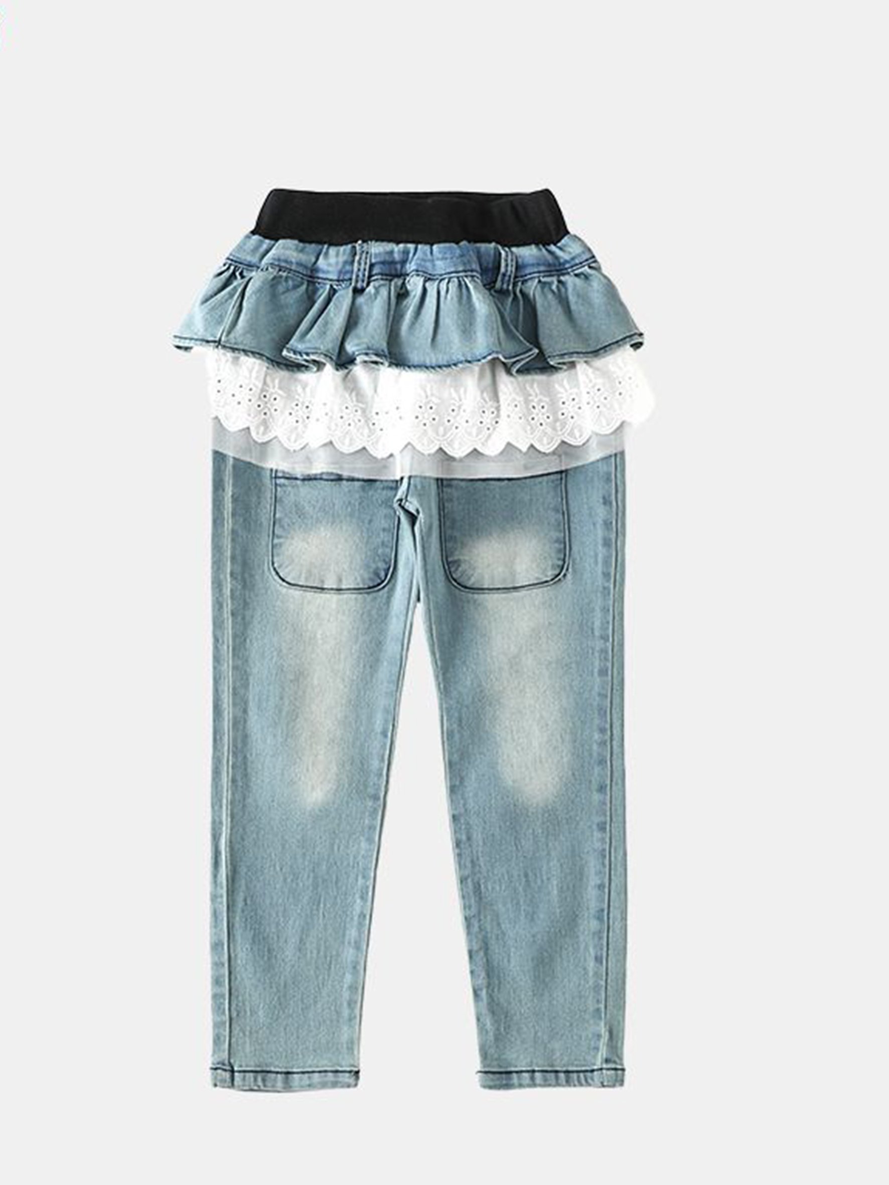 Girls Ruffled Skirted Jeans with Lace Trim