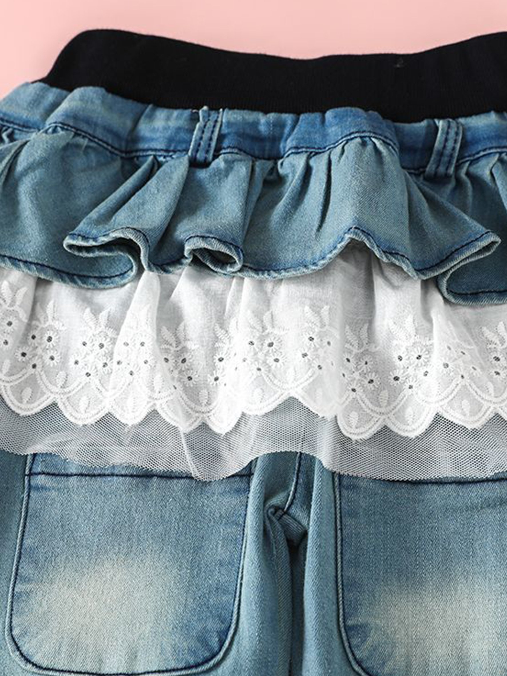 Girls Ruffled Skirted Jeans with Lace Trim
